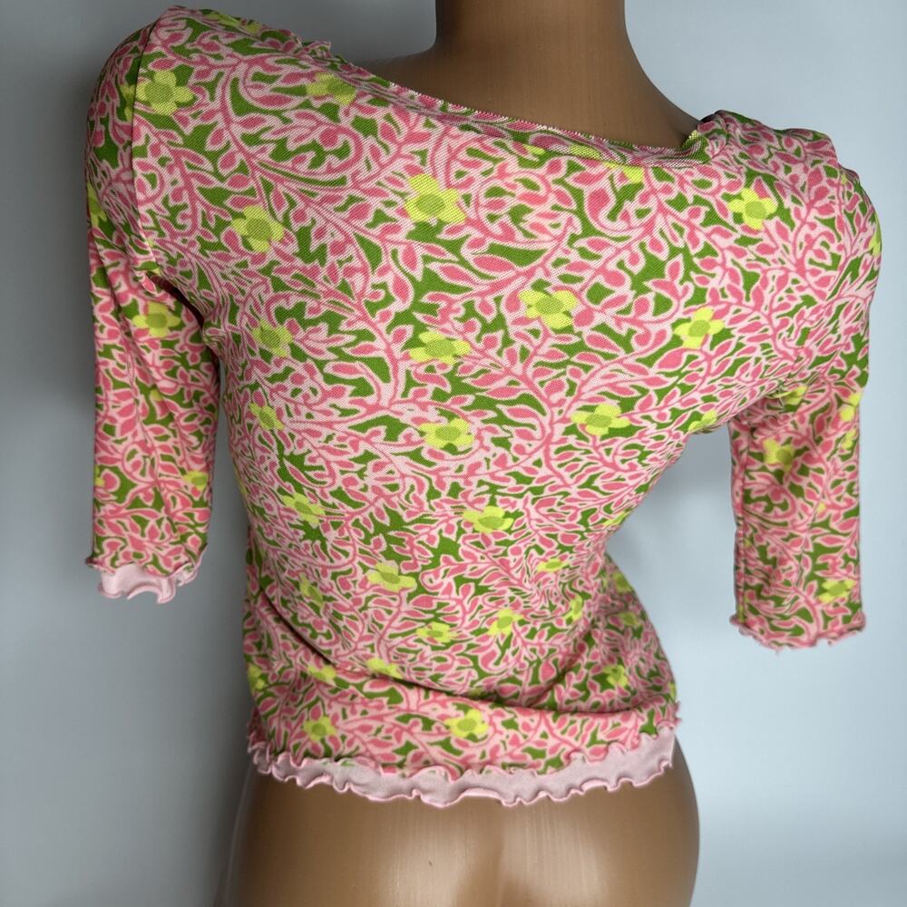 Sigrid Olsen Pink Green Mesh Size Pp Top Retro Fl… - image 2